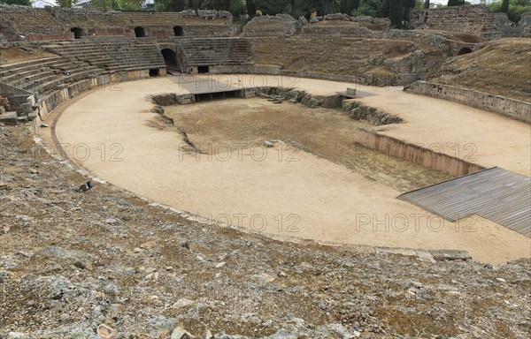 Gladiatorial arena of Circa Romano hippodrome, Merida, Extremadura, Spain, Europe