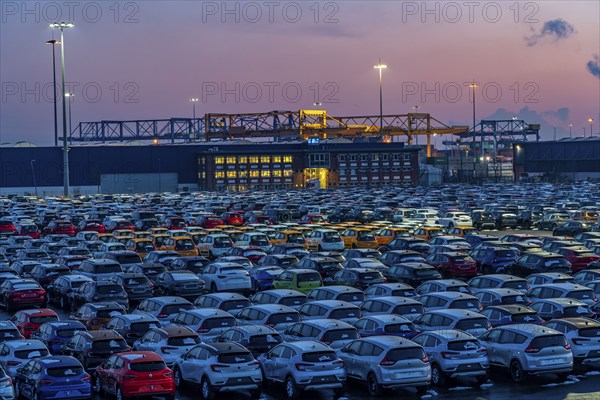 Car terminal in the Logport I inland port, in Duisburg on the Rhine, vehicle handling of new cars,