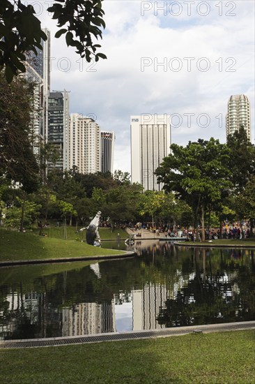 The city park with a small lake