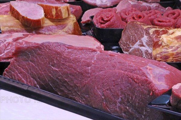 Variation of fine meat products in the butcher's shop