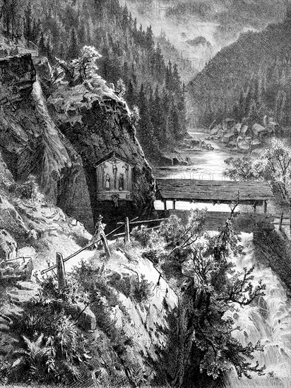 The wild Gerlos, river in the Zillertal, Austria, Historical, digitally restored reproduction from
