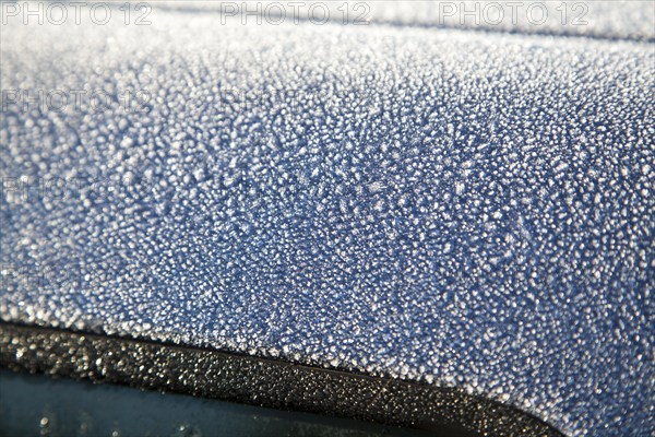 Freezing Ice crystals frost cold morning car roof winter UK