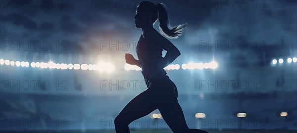Determined young runner during a strenuous exercise running on a stadium on runner track, AI