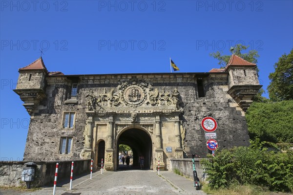 Gate portal, lower castle gate, stone figures, decoration, relief, columns, Hohentübingen Castle,