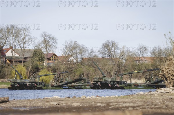 Amphibious vehicles of the type Amphibie M3 of the Bundeswehr taken during the military exercise