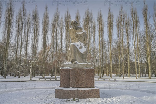 Statue of Mother Homeland, forecourt, Soviet memorial, winter, Treptower Park, Treptow,