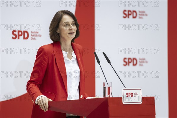 Katarina Barley, SPD lead candidate for the European elections, at a press conference in Berlin, 12