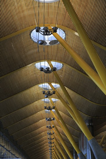Modern architecture ceiling interior of terminal 4 building, Adolfo Suárez Madrid–Barajas airport,