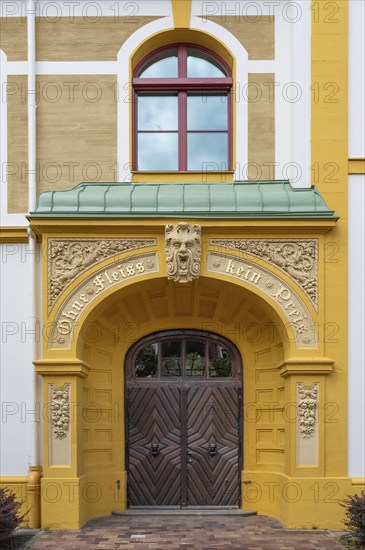 Right entrance portal of the Luitpold primary school, built in 1901 in Art Nouveau style,