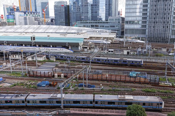 Shinkansen trains and regional trains at Tokyo Station in Tokyo, Japan, Asia