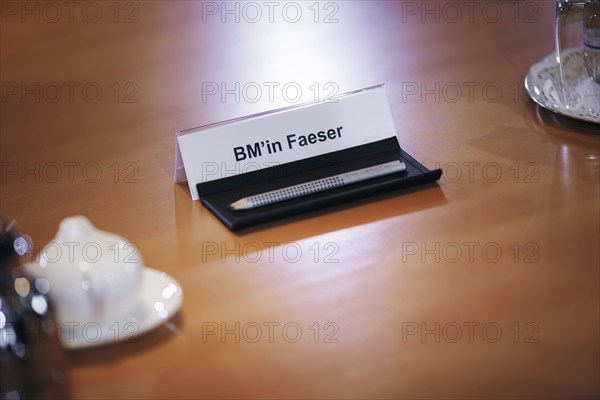 The nameplate of Nancy Faeser (SPD), Federal Minister of the Interior and Home Affairs, taken