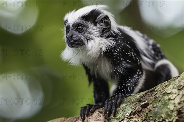 Pied Tamarin on tree. KI generiert, generiert, AI generated