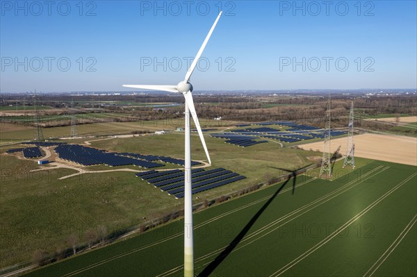 Part of a new line route, 380 KV extra-high-voltage line between Osterath and Gohr, 6-hectare solar