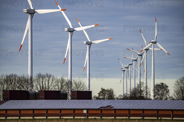 Neurhede wind farm, on the A31 motorway, near the municipality of Rhede, district of Emsland,