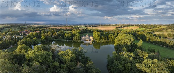 Monrepos Palace, Palace Park, Lake Eglosheim, Aerial view, Panorama, Ludwigsburg,