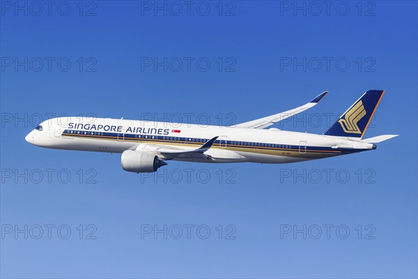 A Singapore Airlines Airbus A350-900 aircraft with the registration 9V-SME at the airport in