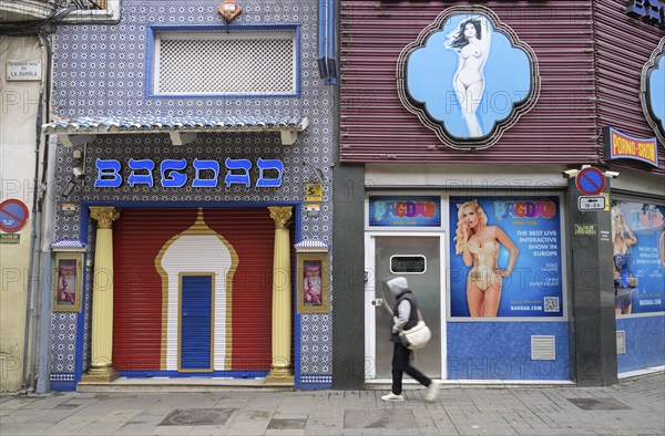 Bagdad nightclub, red light, Nou de la Rambla, Barcelona, Catalonia, Spain, Europe