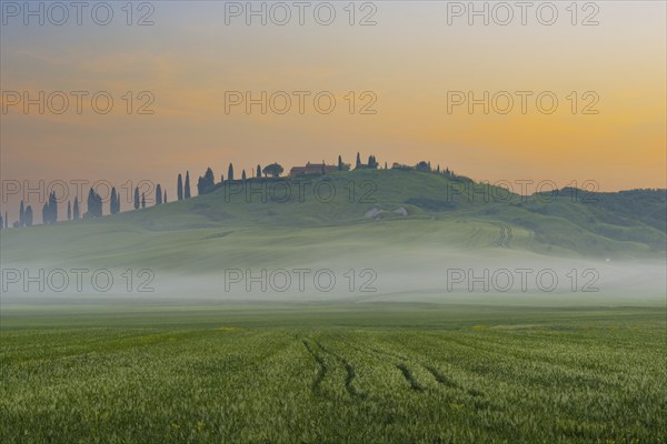Sunrise in the Crete Senesi, Province of Siena, Tuscany, Italy, Europe