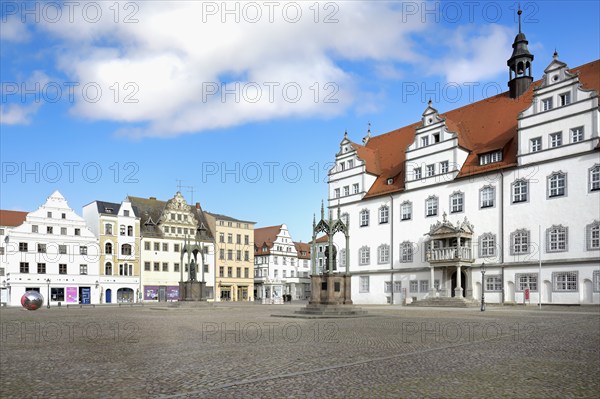 Old town hall at market square, Luther City Wittenberg, Saxony Anhalt, Germany, Europe