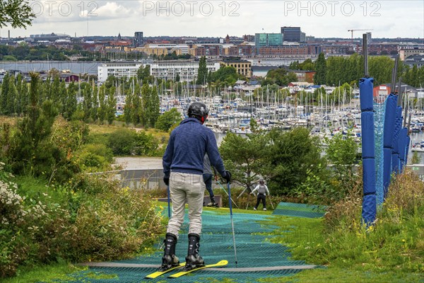 CopenHill, waste incineration plant and artificial ski slope, skiing with a view of Margretheholms