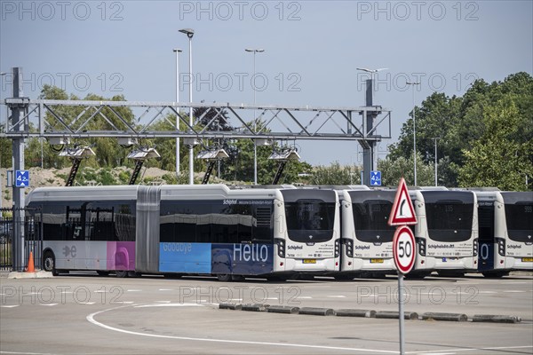 Fast charging station for electric buses at Amsterdam Schiphol Airport, the entire fleet of
