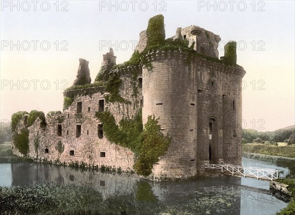 Caerlaverock Castle, Dumfries, Scotland, Historical, digitally restored reproduction from a 19th