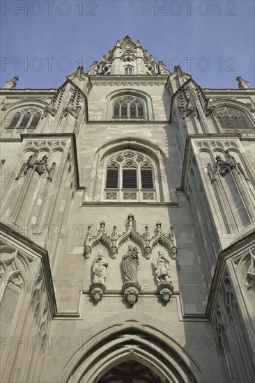 Gothic Minster of Our Lady, view upwards, decorations, figures, Minster Square, Constance, Obersee,