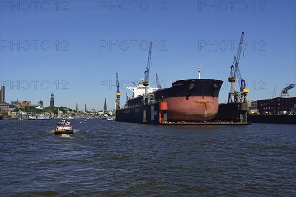 Europe, Germany, Hamburg, Elbe, harbour, floating dock, bulk carrier Cap Maria, 87440 Brt, in