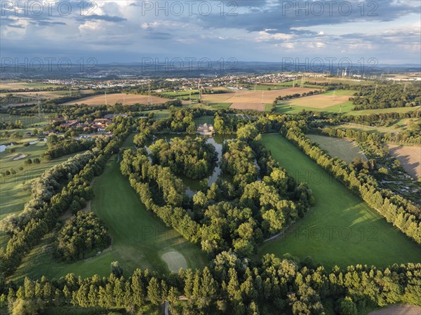 Monrepos Palace, Palace Park, Lake Eglosheim, aerial view, Ludwigsburg, Baden-Württemberg, Germany,