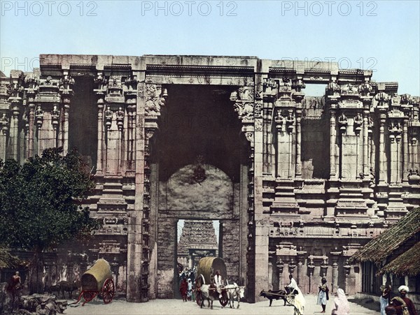 South India. Town-Gate of Seringham, Historic, digitally restored reproduction from a 19th century