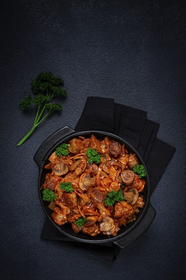 Bigos, bigus is a national Polish dish, made of cabbage and meat, stewed, homemade, no people