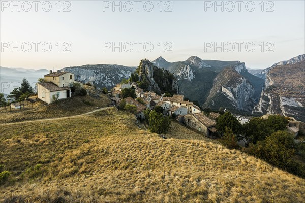 Mountain village, sunrise, Rougon, Verdon Gorge, Gorges du Verdon, Alpes-de-Haute-Provence