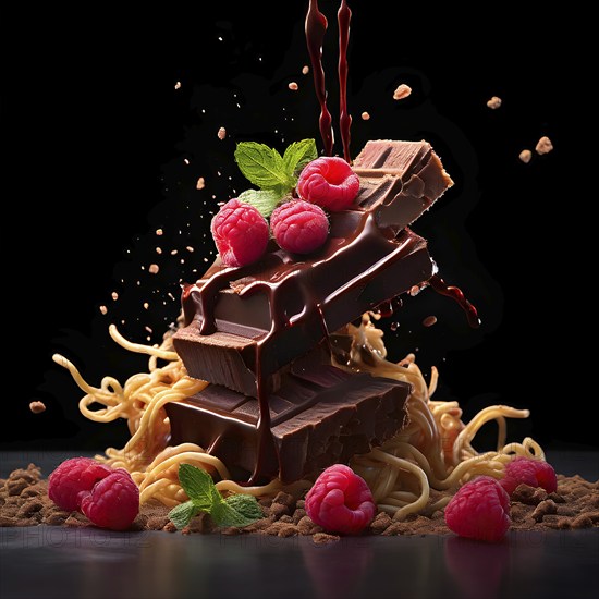 AI generated surreal food art blending a delicate raspberry teetering on the edge of an enormous