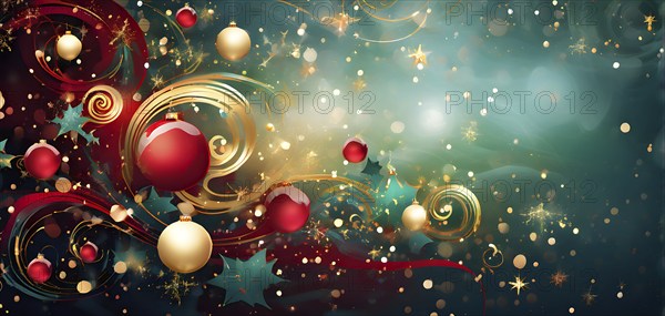 Abstract wallpaper illustration of Christmas symbols for gift cards, swirling shapes and lines, in