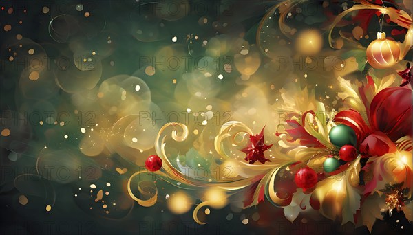 Abstract wallpaper illustration of Christmas symbols for gift cards, swirling shapes and lines, in