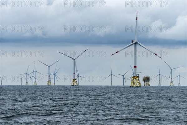 Offshore wind farm Nordsee Ost, operator RWE, north of Helgoland, German economic zone, wind