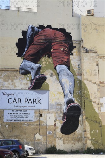 Wall mural painting picture in car park, Sliema, Valletta, Malta, Europe