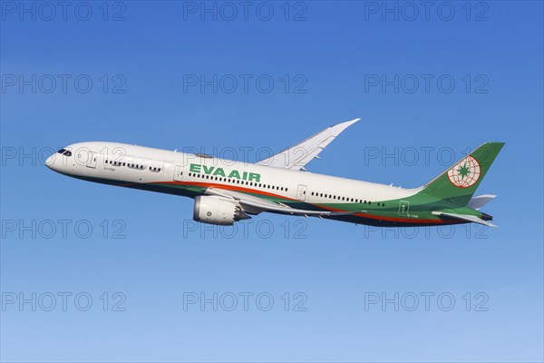 A Boeing 787-9 Dreamliner aircraft of EVA Air with the registration number B-17881 at the airport