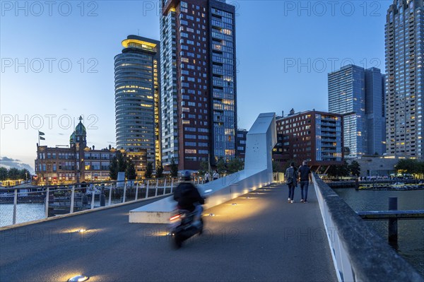 High-rise buildings at Kop van Zuid, at the Rijnhaven harbour basin, Rijnhavenbrug, bridge, Hotel