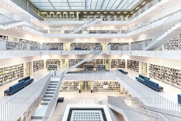 Stuttgart City Library at Mailänder Platz. Interior view. Stuttgart, Baden-Württemberg, Germany,