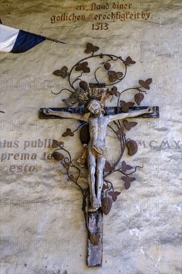 Cross with grapes, Unteres Tor, Oberstadt, Bregenz, Vorarlberg, Austria, Europe