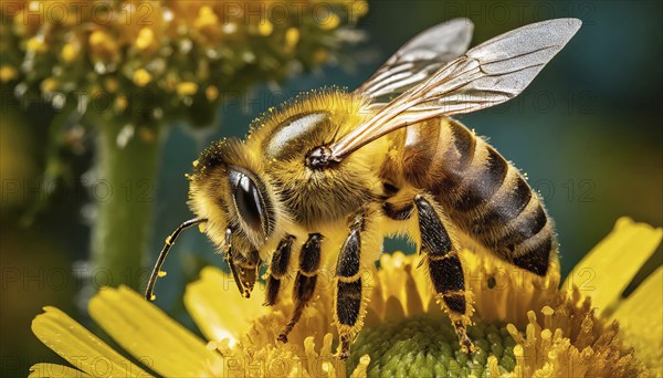 Animals, Symbol, Bee, Honey bee with pollen on its body, Apis mellifera, AI-generated, AI generated