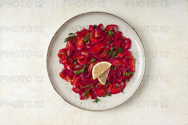 Salmon gravlax with beetroot, Scandinavian snack, beet gravlax, lightly salted fish, homemade, no