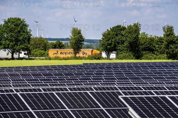 Photovoltaic system on the A44 motorway, north of Marsberg, Hochsauerlandkreis, North