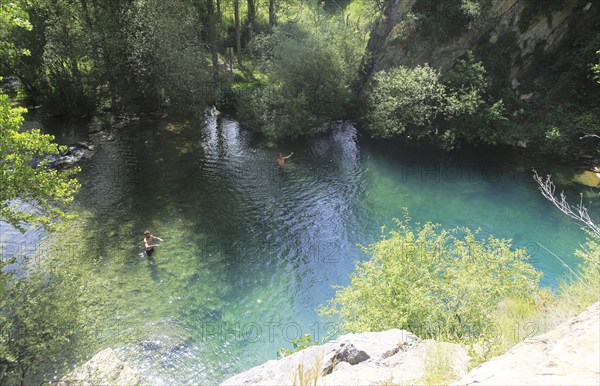 Plunge pool swimming pond, Cueva del Gato, Benaojan, Serrania de Ronda, Malaga province, Spain,