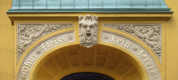 Detail of the left entrance portal of the Luitpold Primary School, built in 1901 in Art Nouveau