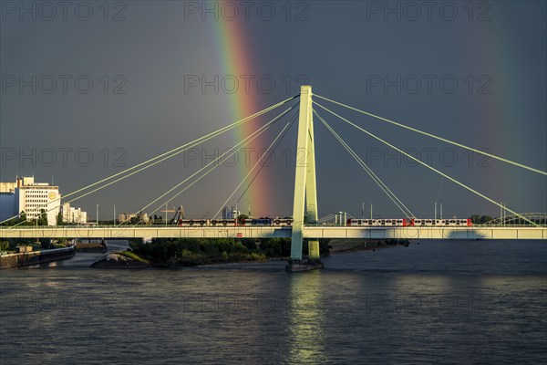 Severin Bridge over the Rhine, Rainbow, Cologne, North Rhine-Westphalia, Germany, Europe