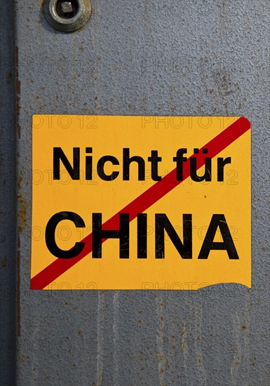 Sticker Not for China, Henrichshütte where parts of the plant were sold to China, Hattingen, Ruhr