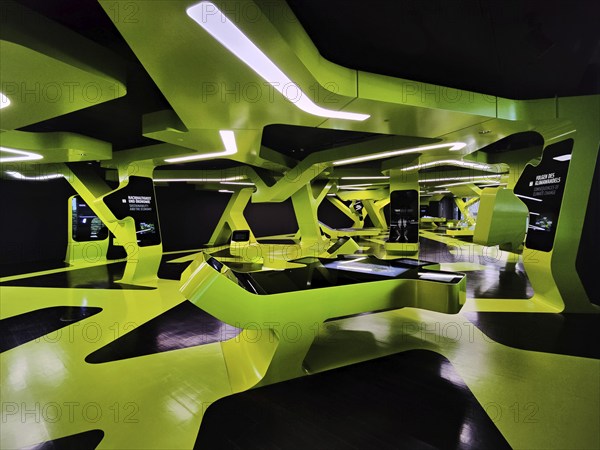 Futuristic exhibition Level Green with three-dimensional network, Autostadt, Wolfsburg, Lower