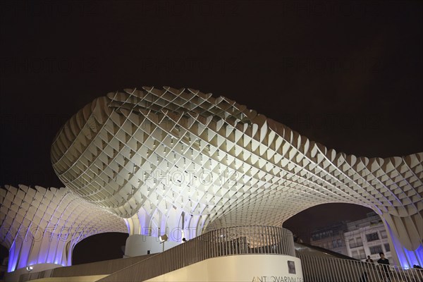 SEVILLE, SPAIN-OCTOBER 17, 2017: Metropol Parasol in Plaza de la Encarnacion, the biggest wooden